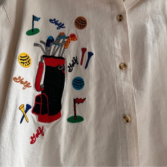 Vintage Cream Button Down Golf Embroidered Detail 100% Cotton Preppy Women’s L - Picture 3 of 7